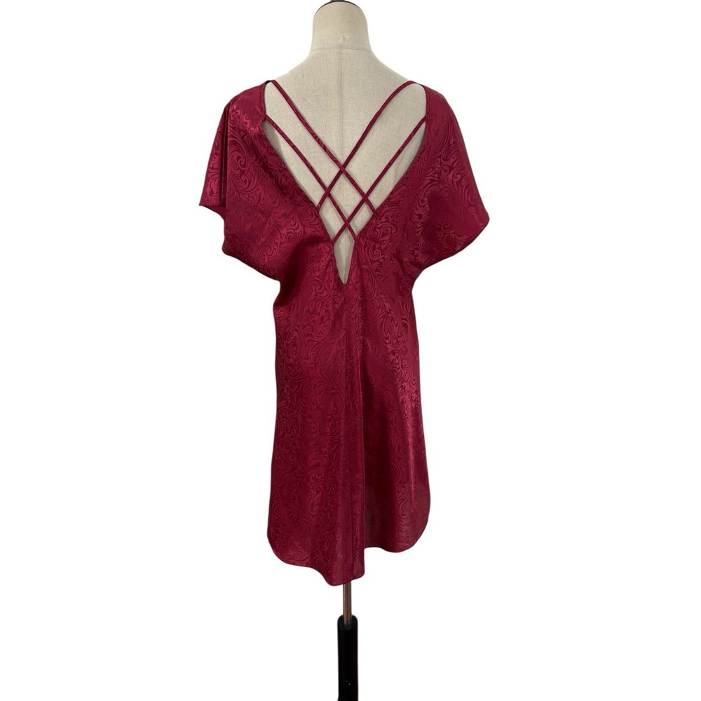 Vtg 90s Innermost Burgundy Jacquard Satin Nightgown Sleep Shirt Sz S Back Detail - Picture 4 of 7